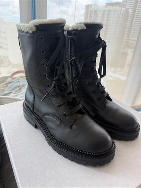 Jimmy Choo Black Lace-Up Sherpa-Lined Combat Boots